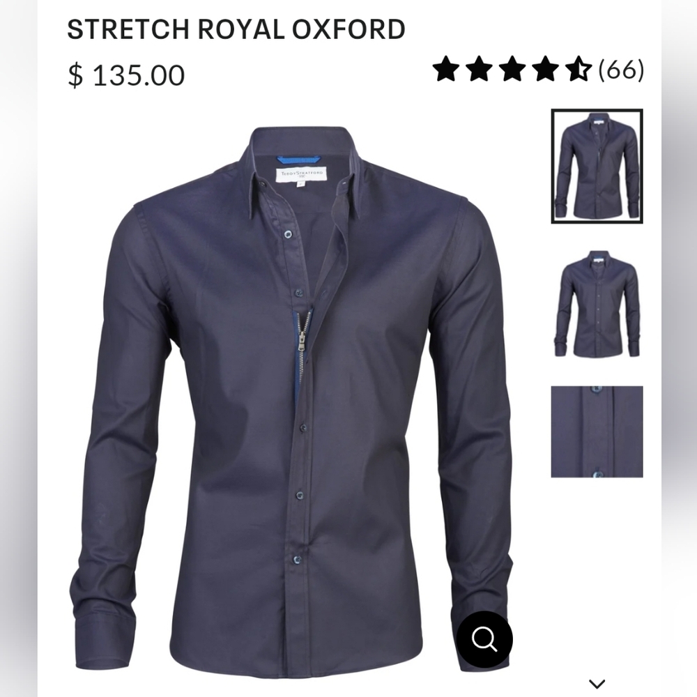 Teddy Stratford Stretch Royal Oxford Zip Front Shirt Size 3  Brand New!